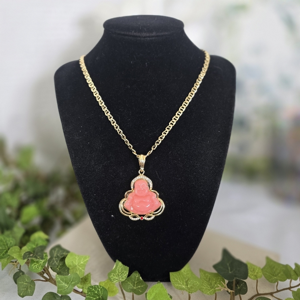 20" Gold Filled Chain Necklace with Pink Buddha Pendant